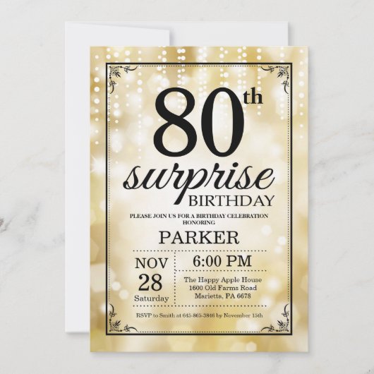 Surprise 80e anniversaire Invitation Parties scint (Devant)