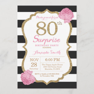 Surprise 80e anniversaire Invitation Pink Black Go