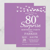 Surprise 80e anniversaire Invitation Purple Lavend (Devant / Derrière)