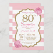 Surprise 80e anniversaire Invitation rose et or (Devant / Derrière)