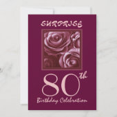 SURPRISE 80e anniversaire Invitation Roses violets (Devant)