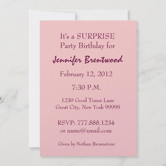 SURPRISE 80e anniversaire Invitation Roses violets (Dos)