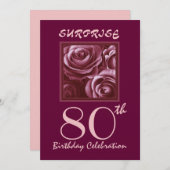 SURPRISE 80e anniversaire Invitation Roses violets (Devant / Derrière)