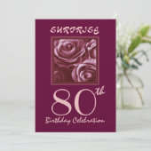 SURPRISE 80e anniversaire Invitation Roses violets (Debout devant)