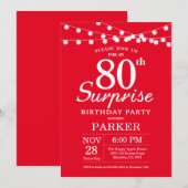 Surprise 80e anniversaire Invitation Rouge (Devant / Derrière)