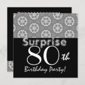 SURPRISE 80th Birthday Black Silver Flower Stars Kaart (Voorkant / Achterkant)