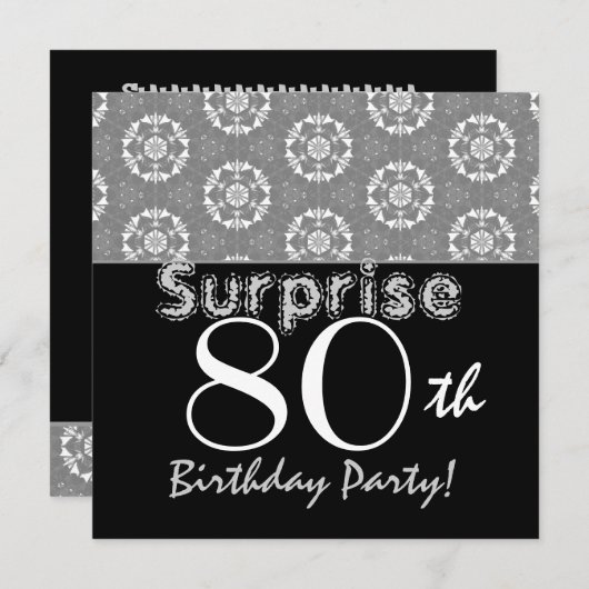 SURPRISE 80th Birthday Black Silver Flower Stars Kaart (Voorkant / Achterkant)