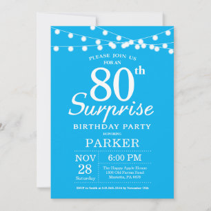 Surprise 80th Birthday Invitation Blue Kaart