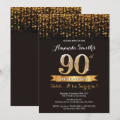 Surprise 90e anniversaire Invitation Black and Gol (Devant / Derrière)