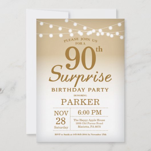 Surprise 90e anniversaire Invitation Gold (Devant)