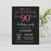 Surprise 90e anniversaire Invitation Noir et Rouge (Debout devant)