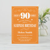 Surprise 90e anniversaire Invitation Orange et bla (Debout devant)