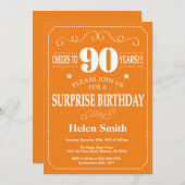 Surprise 90e anniversaire Invitation Orange et bla (Devant / Derrière)