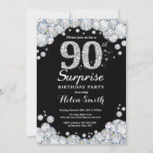 Surprise 90e anniversaire Invitation Silver Diamon (Devant)