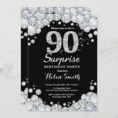 Surprise 90e anniversaire Invitation Silver Diamon (Devant / Derrière)