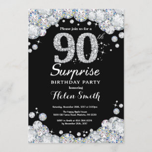 Surprise 90e anniversaire Invitation Silver Diamon
