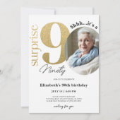 Surprise 90ème anniversaire d'or Invitation avec p (Devant)