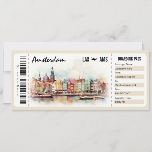 Surprise Amsterdam Boarding Pass Cadeaubon Kaart (Voorkant)