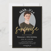 Surprise Anniversaire Fête Black Gold Invitation C (Devant)
