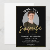 Surprise Anniversaire Fête Black Gold Invitation C (Devant / Derrière)