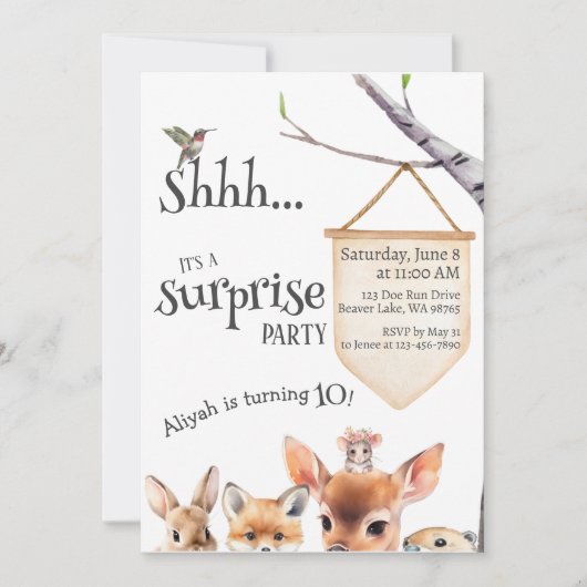 Surprise Anniversaire Fête Cute Animaux Invitation (Devant)