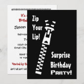 SURPRISE Anniversaire Invitation Zip Your Lip (Devant / Derrière)