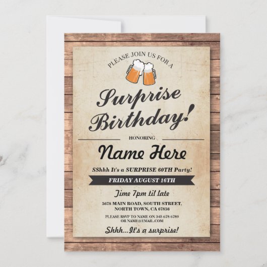 Surprise Anniversaire Soirée à la bière Invitation (Devant)