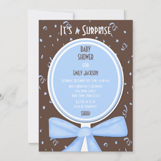 Surprise Baby shower Invitation Blue Kaart (Voorkant)
