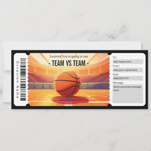 Surprise Basketbal Game Ticket Cadeaubon Kaart (Voorkant)