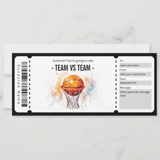 Surprise Basketbal Game Ticket Cadeaubon Kaart (Voorkant)