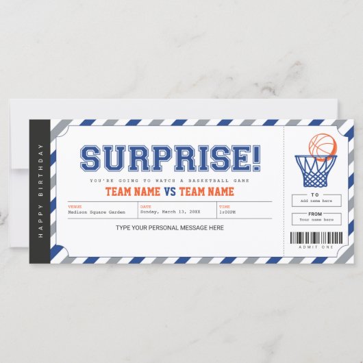 Surprise Basketball Game Stadium Gift Ticket (Voorkant)