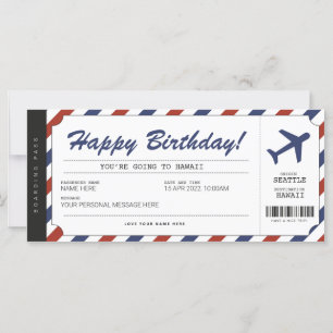 Surprise Birthday boarding Pass Plane Cadeet Ticke