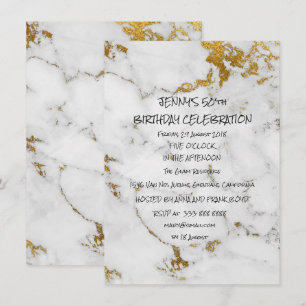 Surprise Birthday Party Golden Brushes Marble Glam Kaart