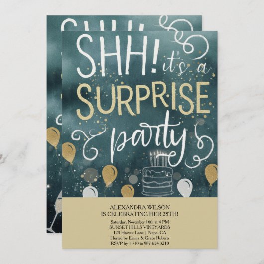 Surprise Birthday Party Invitation (Devant / Derrière)