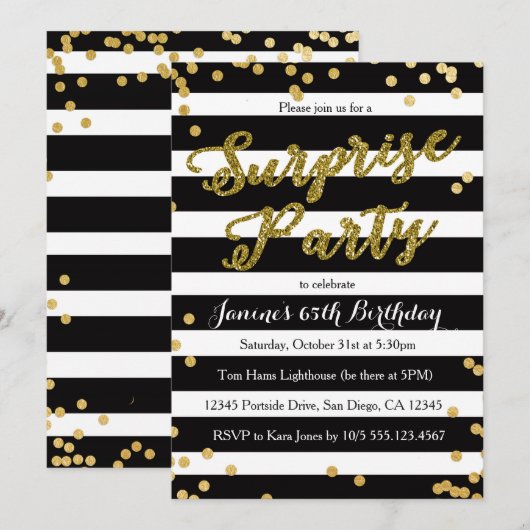 Surprise Birthday Party Invitation Kaart (Voorkant / Achterkant)