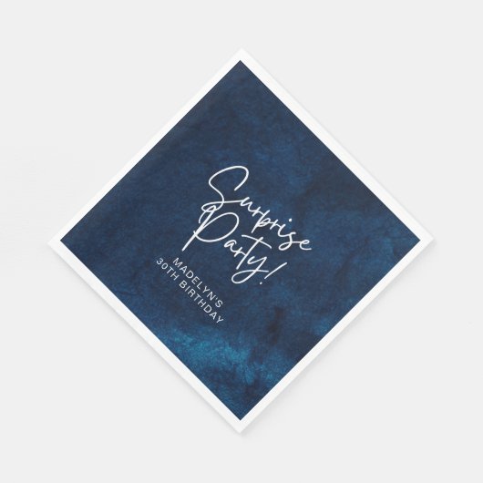 Surprise Birthday Party Navy Blue Waterverf Servet (Hoek)