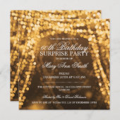 Surprise Birthday Party String Lights Gold Kaart (Voorkant / Achterkant)