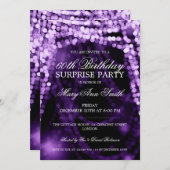 Surprise Birthday Party String Lights Paars Kaart (Voorkant / Achterkant)