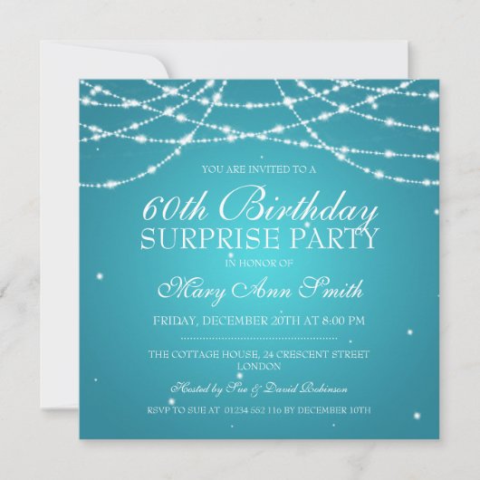 Surprise Birthday Party String of Stars Turquoise Kaart (Voorkant)