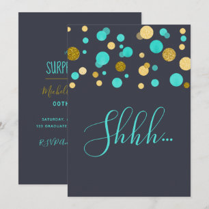 Surprise Birthday Party turquoise and gold glitter Kaart