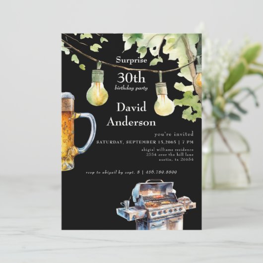 Surprise Black 30th BBQ Birthday Invitation (Debout devant)
