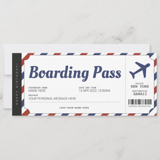 Surprise Boarding Pass Airplane Gift Ticket Kaart (Voorkant)