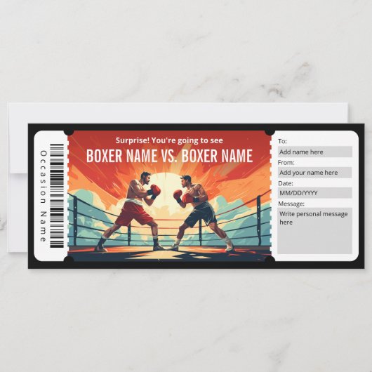 Surprise Boxing Match Ticket Cadeaubon Kaart (Voorkant)