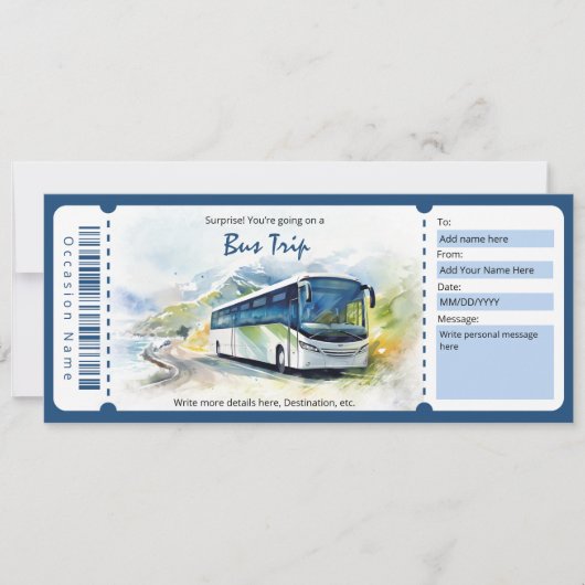 Surprise Bus Ticket Cadeaubon Kaart (Voorkant)