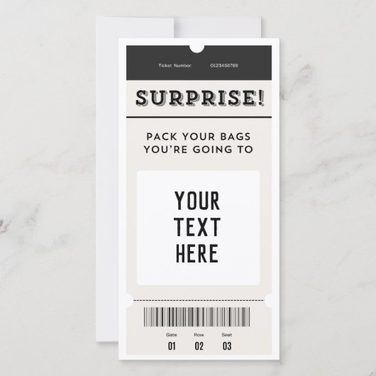 Surprise ! Carte d'embarquement de billets texte p (Devant)