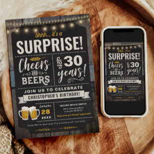 Surprise Cheers and Beers 30th Birthday Invitation