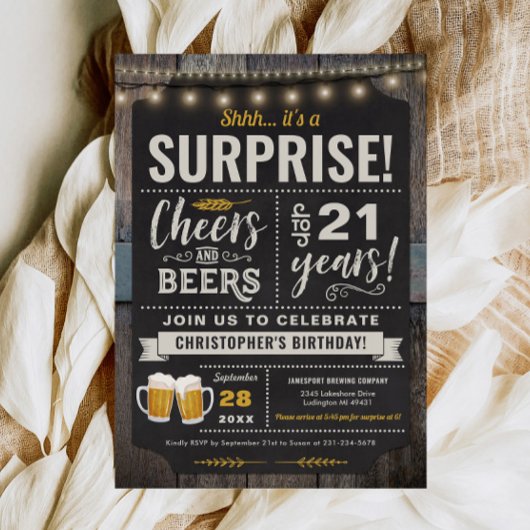 Surprise Cheers and Beers Invitation 21e anniversa