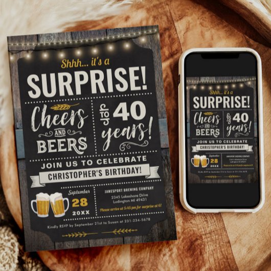 Surprise Cheers and Beers Invitation 40e anniversa