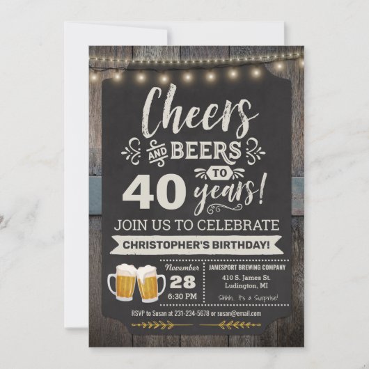 Surprise Cheers and Beers Invitation 40e anniversa (Devant)
