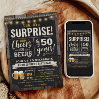Surprise Cheers and Beers Invitation 50e anniversa